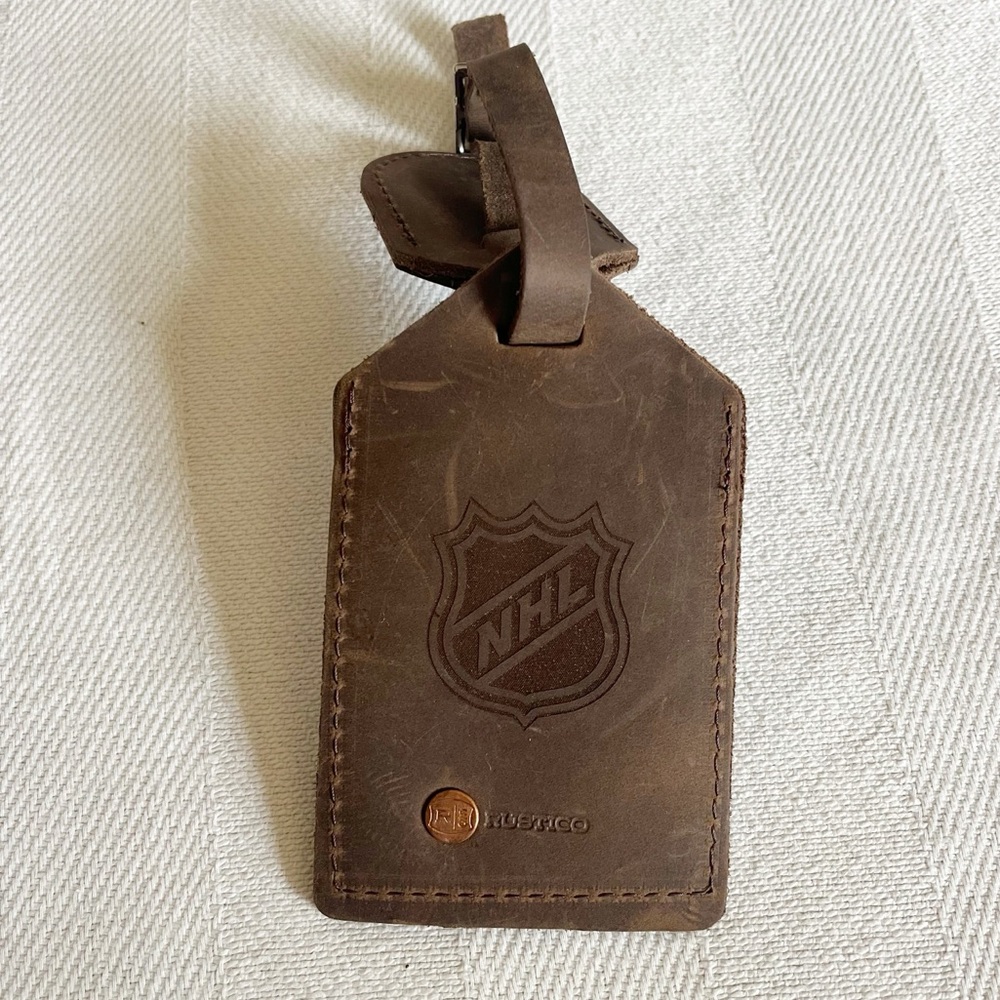 NHL Brown Leather Luggage Tag, New!